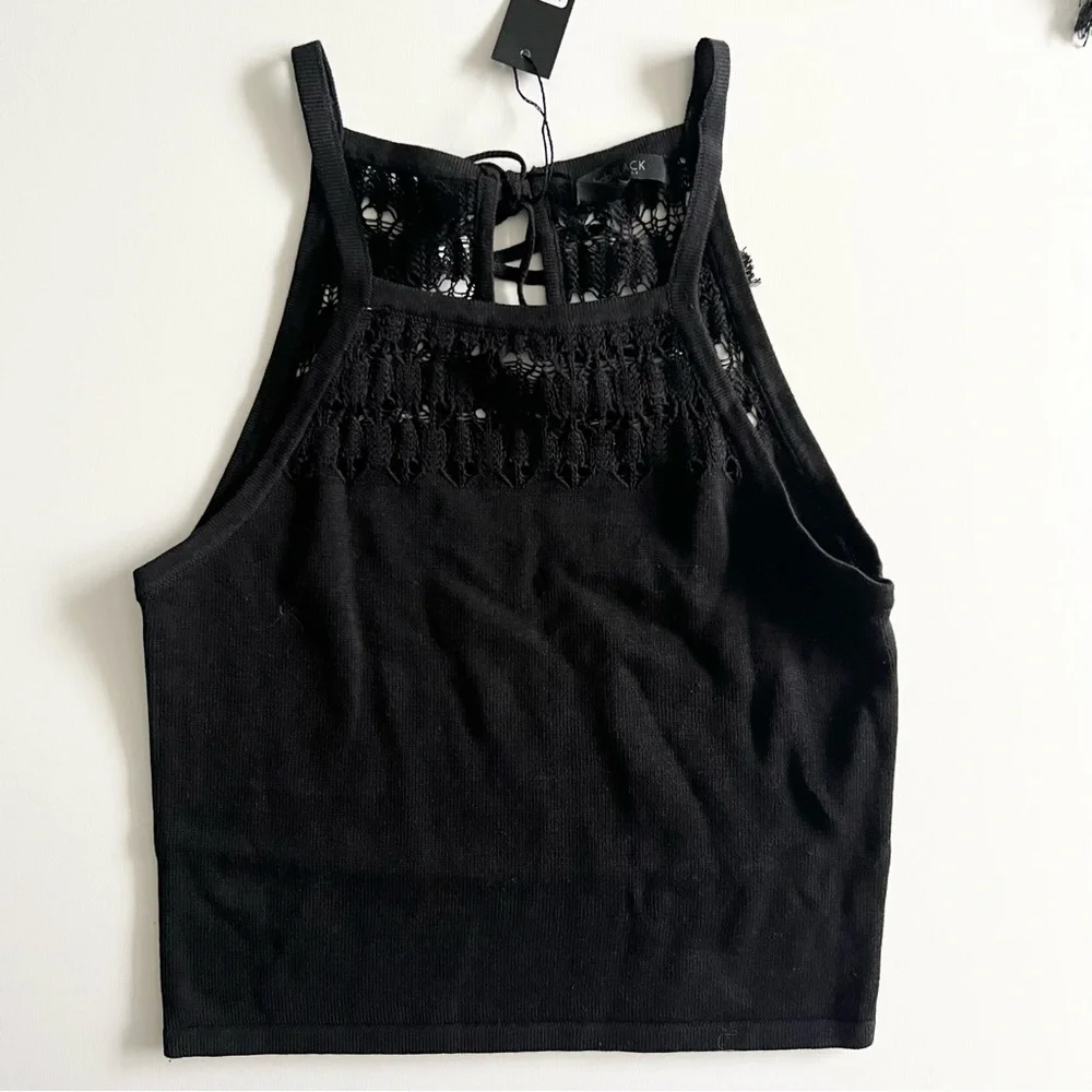 Bobi Black Crochet Two Piece top & midi skirt Set Size M